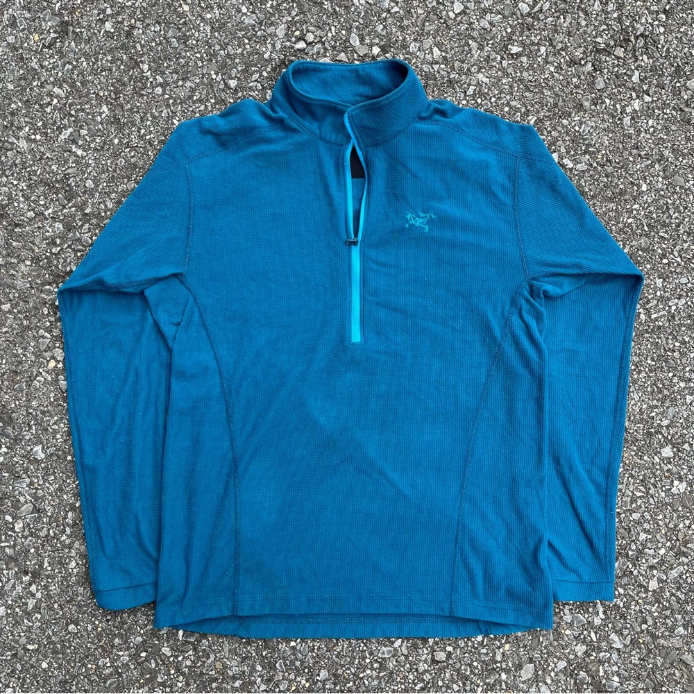 Arc'teryx Delta Half Zip Blue Grid Thermal Fleece 1/2 Zip Pullover
